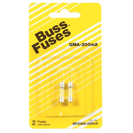 Eaton Bussmann Glass Fuse, GMA Series, Fast-Acting, 0.2A, 250V AC, 35A at 250V AC, 10kA at 125V AC BP/GMA-200MA